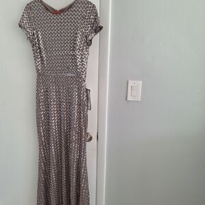 Betsy & Adam Glamorous Silver Maxi Dress